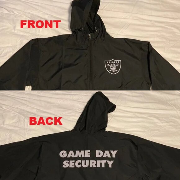 RAIDERS XL GAMEDAY SECURITY WATER RESISTANT WINDBREAKER HOODIE TEAM ISSUED NWT - Picture 1 of 16